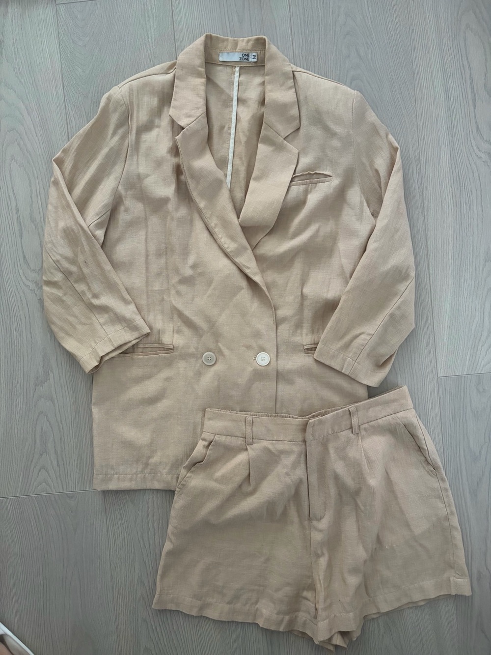Light Beige Linen-Look Blazer & Shorts Set